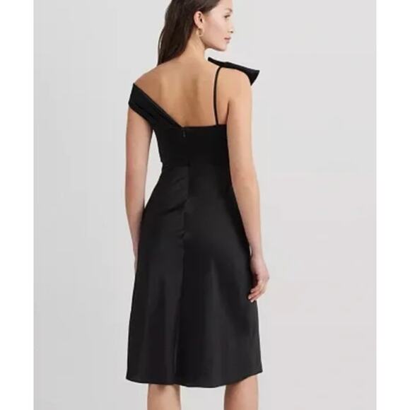 Lauren Ralph Lauren Satin Slip Cocktail Dress, Asymmetric Shoulder | 6 Black NWT - Picture 4 of 16